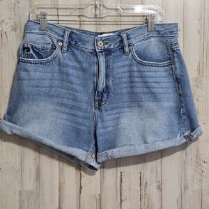KanCan Blue High Rise Cuffed Hem Jean Shorts Size 11 29